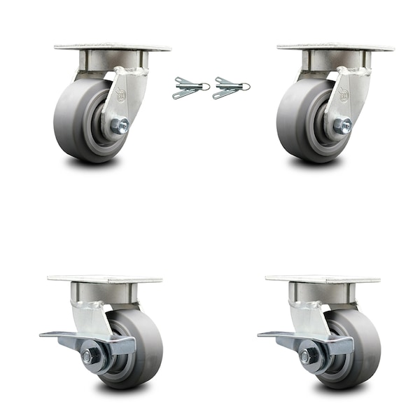 Service Caster 4 Inch Kingpinless Thermoplastic Rubber Wheel Caster Swivel Locks 2 Brakes, 2PK SCC-KP30S420-TPRRF-BSL-2-SLB-2 - main